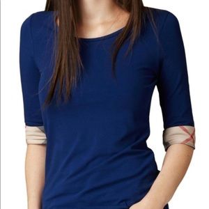 Burberry Black Women's Check Cuff Stretch-cotton Large Tee Shirt